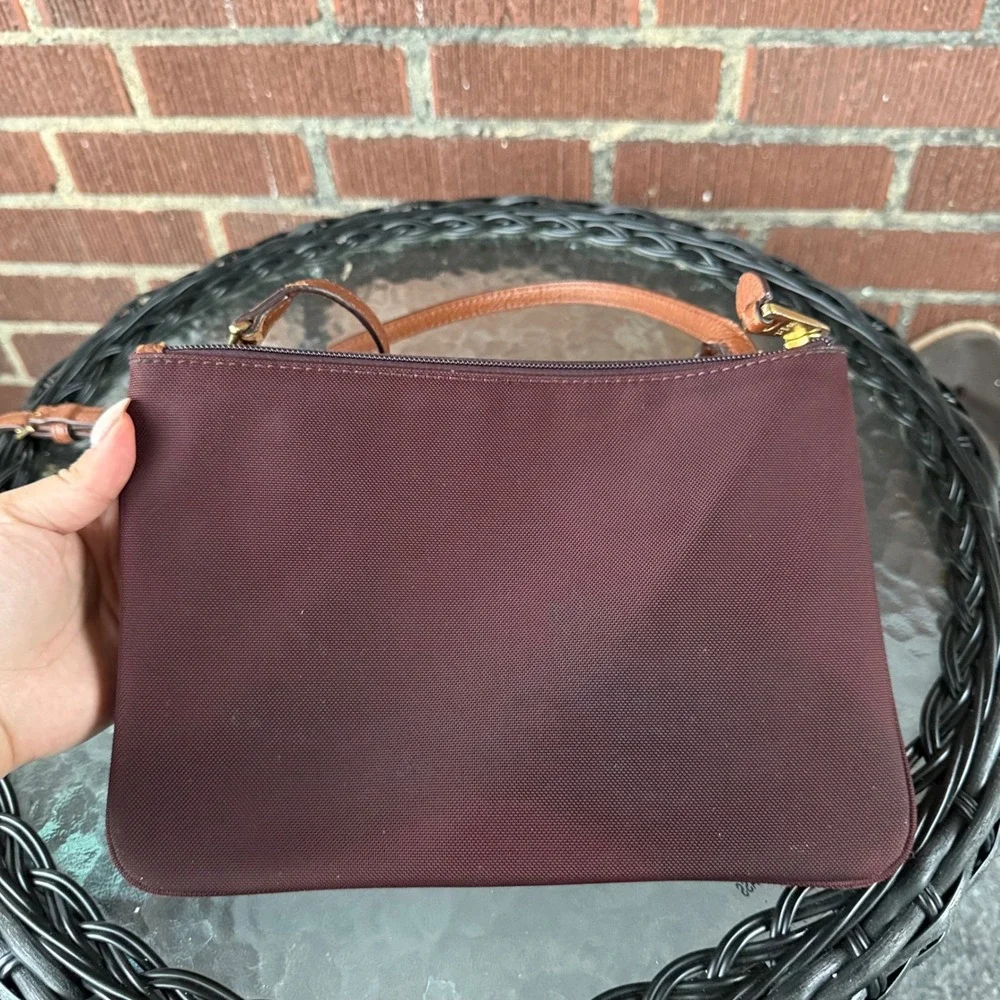 Lauren Ralph Lauren Burgundy Nylon Double Zip Crossbody Bag Burgundy Brown